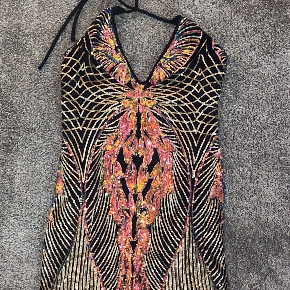 Multicolor Fashion Nova Halter Shinny Dress